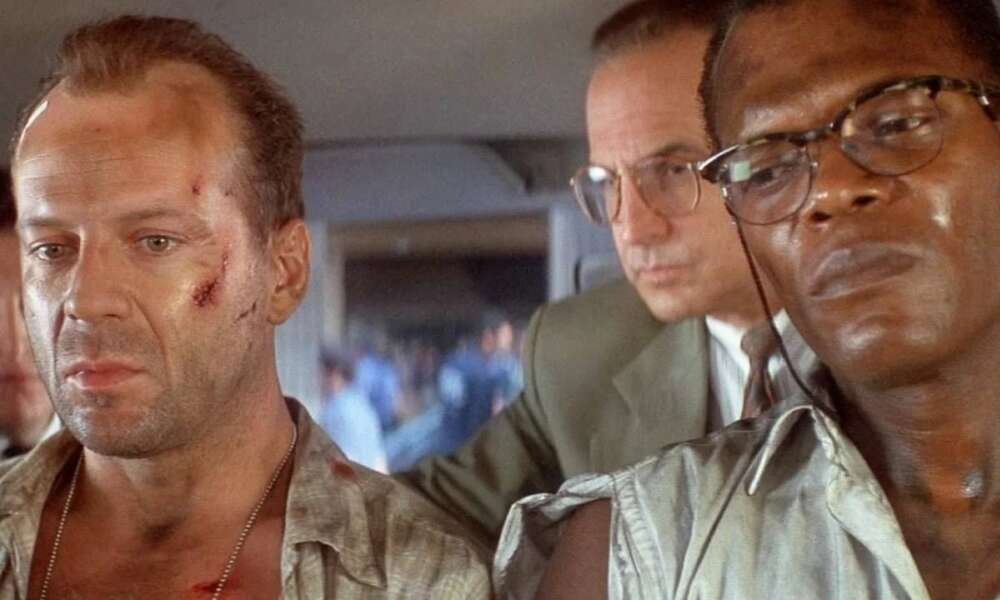 Samuel L. Jackson e Bruce Willis in una scena di Die Hard